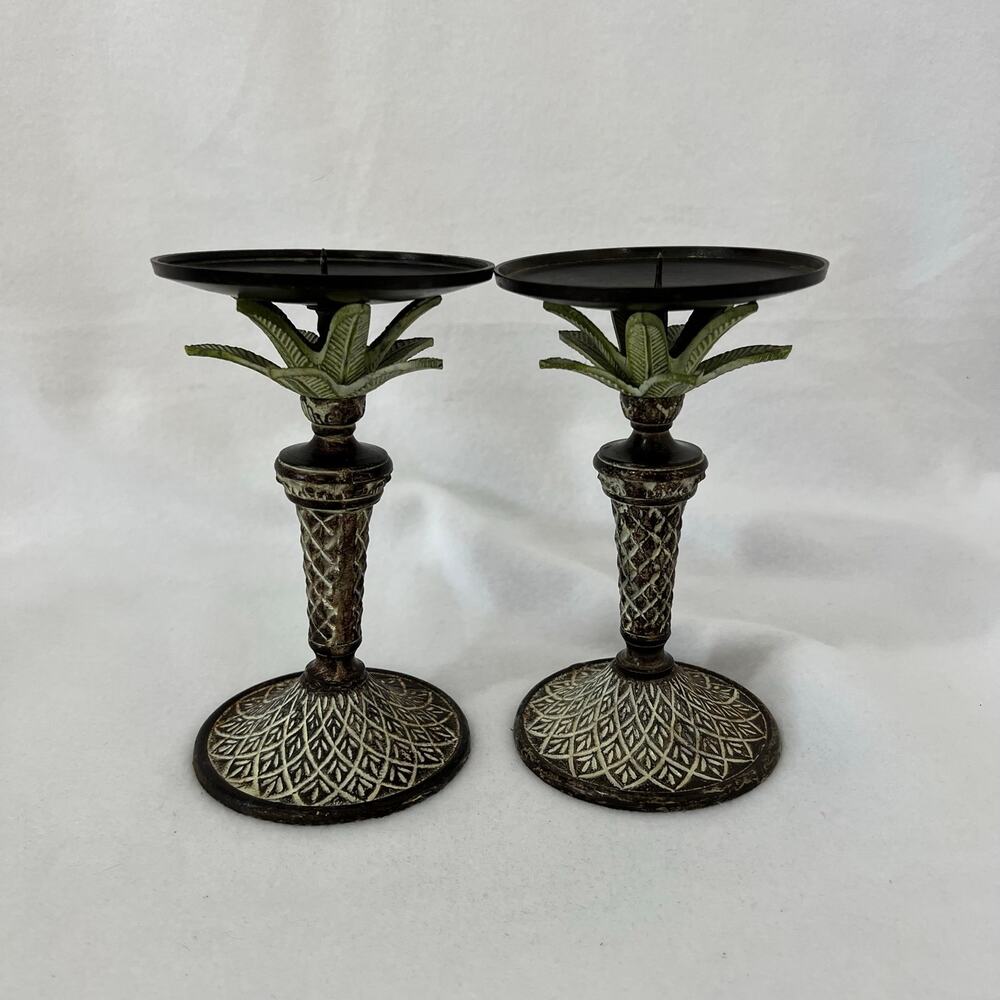 VINTAGE MIKASA METAL PALM TREE PEDESTAL CANDLE HOLDER 7" TALL